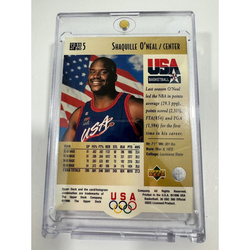Upper Deck Trading Card Shaquille O'Neal OS Multi Good 1996 SP USA Basketball S5 - Picture 2 of 3